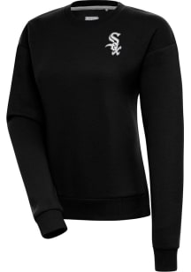 Antigua Chicago White Sox Womens Black Metallic Logo Victory Crew Sweatshirt