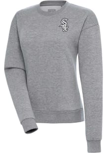 Antigua Chicago White Sox Womens Grey Metallic Logo Victory Crew Sweatshirt
