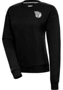 Antigua Cleveland Guardians Womens Black Metallic Logo Victory Crew Sweatshirt