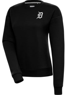 Antigua Detroit Tigers Womens Black Metallic Logo Victory Crew Sweatshirt