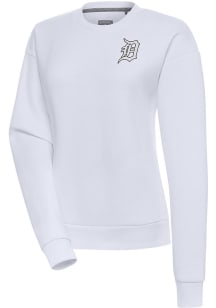 Antigua Detroit Tigers Womens White Metallic Logo Victory Crew Sweatshirt