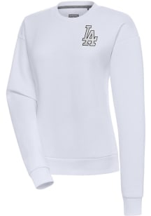 Antigua Los Angeles Dodgers Womens White Metallic Logo Victory Crew Sweatshirt