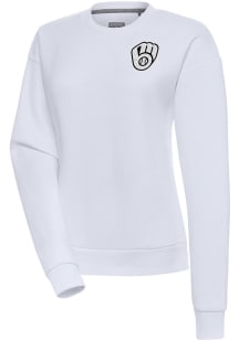 Antigua Milwaukee Brewers Womens White Metallic Logo Victory Crew Sweatshirt