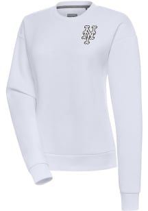 Antigua New York Mets Womens White Metallic Logo Victory Crew Sweatshirt