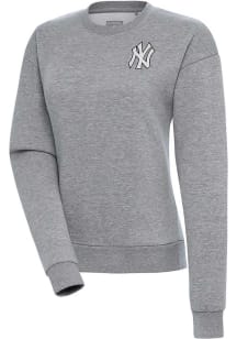 Antigua New York Yankees Womens Grey Metallic Logo Victory Crew Sweatshirt
