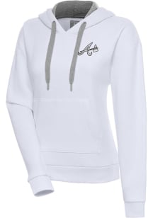 Antigua Atlanta Braves Womens White Metallic Logo Victory Hooded Sweatshirt