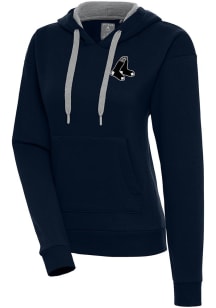 Antigua Boston Red Sox Womens Navy Blue Metallic Logo Victory Hooded Sweatshirt