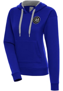 Antigua Chicago Cubs Womens Blue Metallic Logo Victory Hooded Sweatshirt