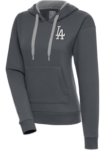 Antigua Los Angeles Dodgers Womens Charcoal Metallic Logo Victory Hooded Sweatshirt