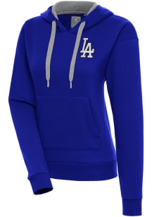 Antigua Los Angeles Dodgers Womens Blue Metallic Logo Victory Hooded Sweatshirt