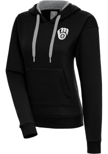 Antigua Milwaukee Brewers Womens Black Metallic Logo Victory Hooded Sweatshirt