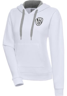 Antigua Milwaukee Brewers Womens White Metallic Logo Victory Hooded Sweatshirt