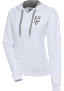 Antigua New York Mets Womens White Metallic Logo Victory Hooded Sweatshirt
