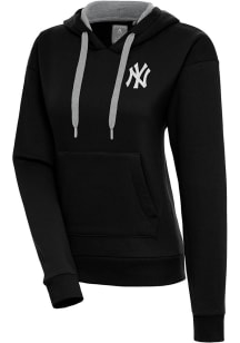 Antigua New York Yankees Womens Black Metallic Logo Victory Hooded Sweatshirt