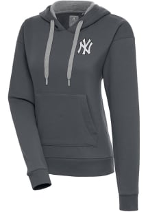 Antigua New York Yankees Womens Charcoal Metallic Logo Victory Hooded Sweatshirt