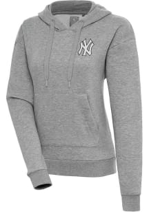 Antigua New York Yankees Womens Grey Metallic Logo Victory Hooded Sweatshirt
