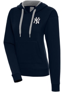 Antigua New York Yankees Womens Navy Blue Metallic Logo Victory Hooded Sweatshirt