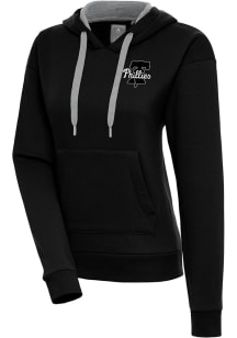 Antigua Philadelphia Phillies Womens Black Metallic Logo Victory Hooded Sweatshirt