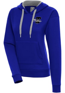 Antigua Philadelphia Phillies Womens Blue Metallic Logo Victory Hooded Sweatshirt