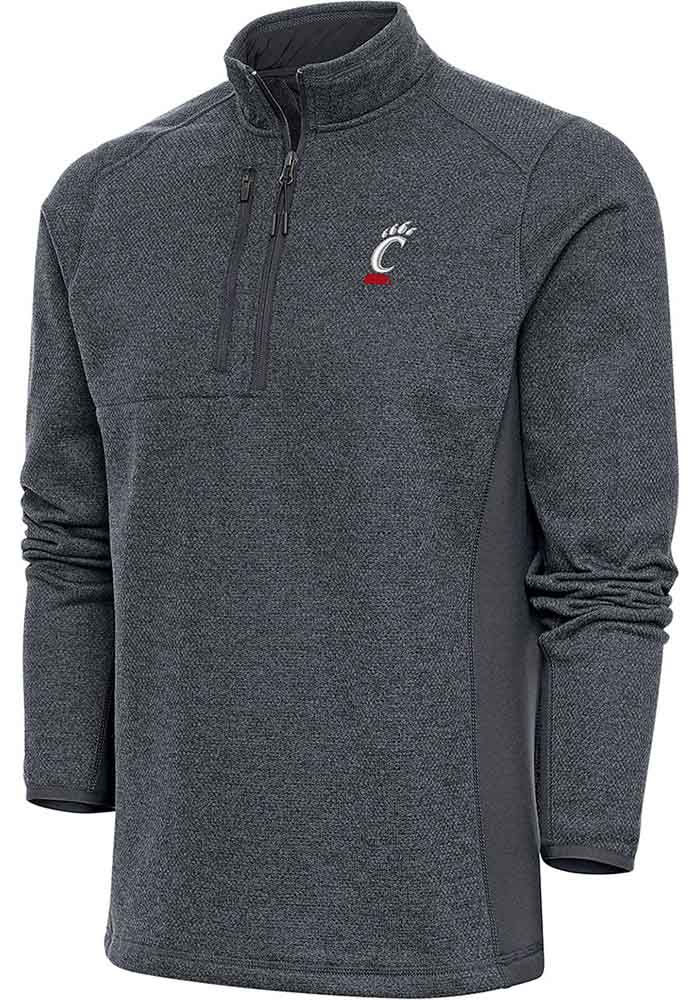 Antigua Cincinnati Bearcats Mens Charcoal Course Long Sleeve Qtr Zip Pullover