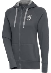 Antigua Detroit Tigers Womens Charcoal Metallic Logo Victory Long Sleeve Full Zip Jacket