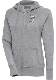Antigua Detroit Tigers Womens Grey Metallic Logo Victory Long Sleeve Full Zip Jacket