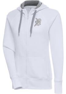 Antigua Detroit Tigers Womens White Metallic Logo Victory Long Sleeve Full Zip Jacket