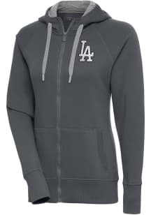 Antigua Los Angeles Dodgers Womens Charcoal Metallic Logo Victory Long Sleeve Full Zip Jacket