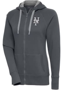 Antigua New York Mets Womens Charcoal Metallic Logo Victory Long Sleeve Full Zip Jacket