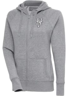 Antigua New York Mets Womens Grey Metallic Logo Victory Long Sleeve Full Zip Jacket