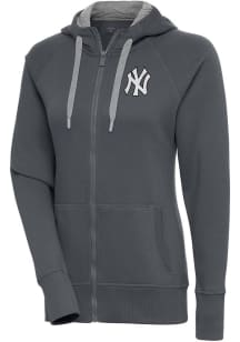 Antigua New York Yankees Womens Charcoal Metallic Logo Victory Long Sleeve Full Zip Jacket