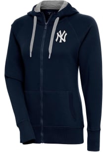 Antigua New York Yankees Womens Navy Blue Metallic Logo Victory Long Sleeve Full Zip Jacket