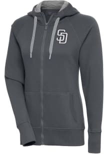 Antigua San Diego Padres Womens Charcoal Metallic Logo Victory Long Sleeve Full Zip Jacket
