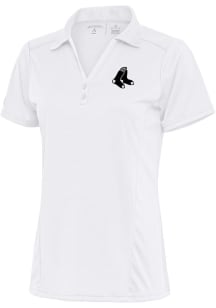 Antigua Boston Red Sox Womens White Metallic Logo Tribute Short Sleeve Polo Shirt