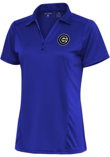 Antigua Chicago Cubs Womens Blue Metallic Logo Tribute Short Sleeve Polo Shirt
