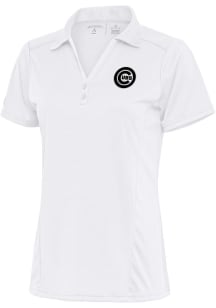 Antigua Chicago Cubs Womens White Metallic Logo Tribute Short Sleeve Polo Shirt