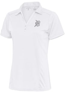 Antigua Detroit Tigers Womens White Metallic Logo Tribute Short Sleeve Polo Shirt