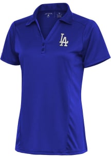 Antigua Los Angeles Dodgers Womens Blue Metallic Logo Tribute Short Sleeve Polo Shirt