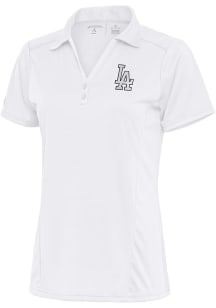 Antigua Los Angeles Dodgers Womens White Metallic Logo Tribute Short Sleeve Polo Shirt