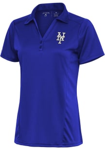 Antigua New York Mets Womens Blue Metallic Logo Tribute Short Sleeve Polo Shirt