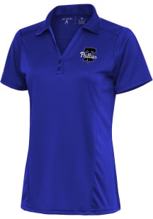 Antigua Philadelphia Phillies Womens Blue Metallic Logo Tribute Short Sleeve Polo Shirt