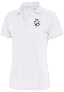 Antigua San Diego Padres Womens White Metallic Logo Tribute Short Sleeve Polo Shirt