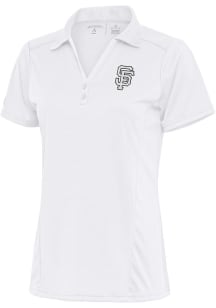 Antigua San Francisco Giants Womens White Metallic Logo Tribute Short Sleeve Polo Shirt