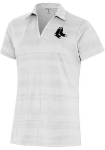 Antigua Boston Red Sox Womens White Metallic Logo Compass Short Sleeve Polo Shirt