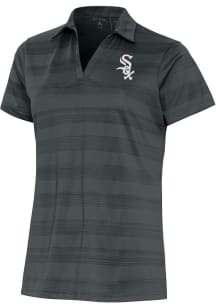 Antigua Chicago White Sox Womens Grey Metallic Logo Compass Short Sleeve Polo Shirt