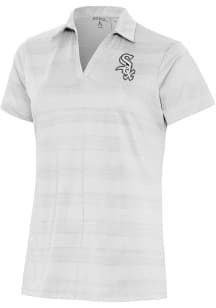 Antigua Chicago White Sox Womens White Metallic Logo Compass Short Sleeve Polo Shirt