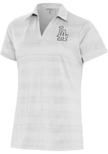 Antigua Los Angeles Dodgers Womens White Metallic Logo Compass Short Sleeve Polo Shirt