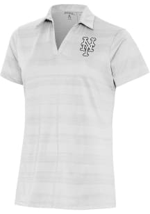 Antigua New York Mets Womens White Metallic Logo Compass Short Sleeve Polo Shirt