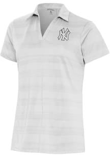 Antigua New York Yankees Womens White Metallic Logo Compass Short Sleeve Polo Shirt