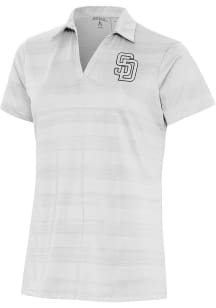 Antigua San Diego Padres Womens White Metallic Logo Compass Short Sleeve Polo Shirt